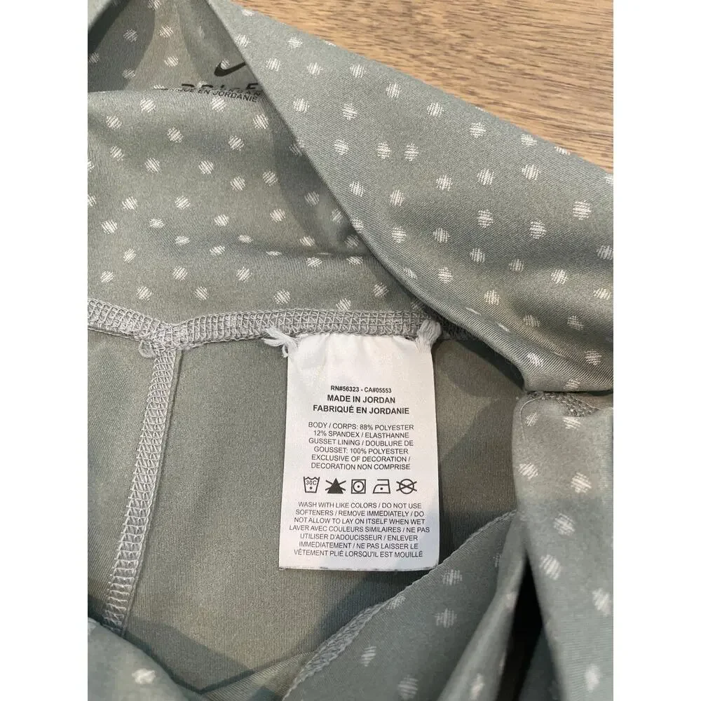 Nike Dri‑Fit Cropped Leggings Sage Green Polka Dot Cross Waist Size L